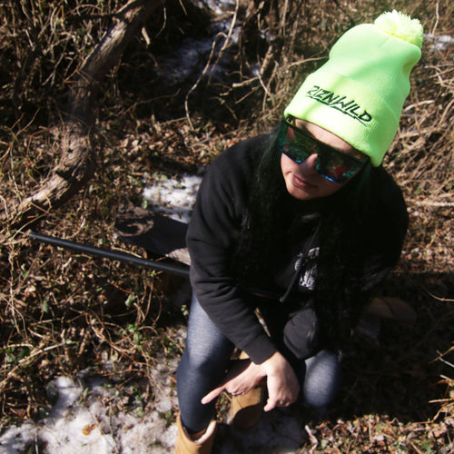 Electric Cuffed Pom Beanie In Neon Yellow