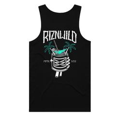 Get ready to party with our ON THE ROCKS tank! This cool black tank features a unique RIZNWILD tiki skeleton graphic, Cheers to looking stylish and having a good time!&nbsp;