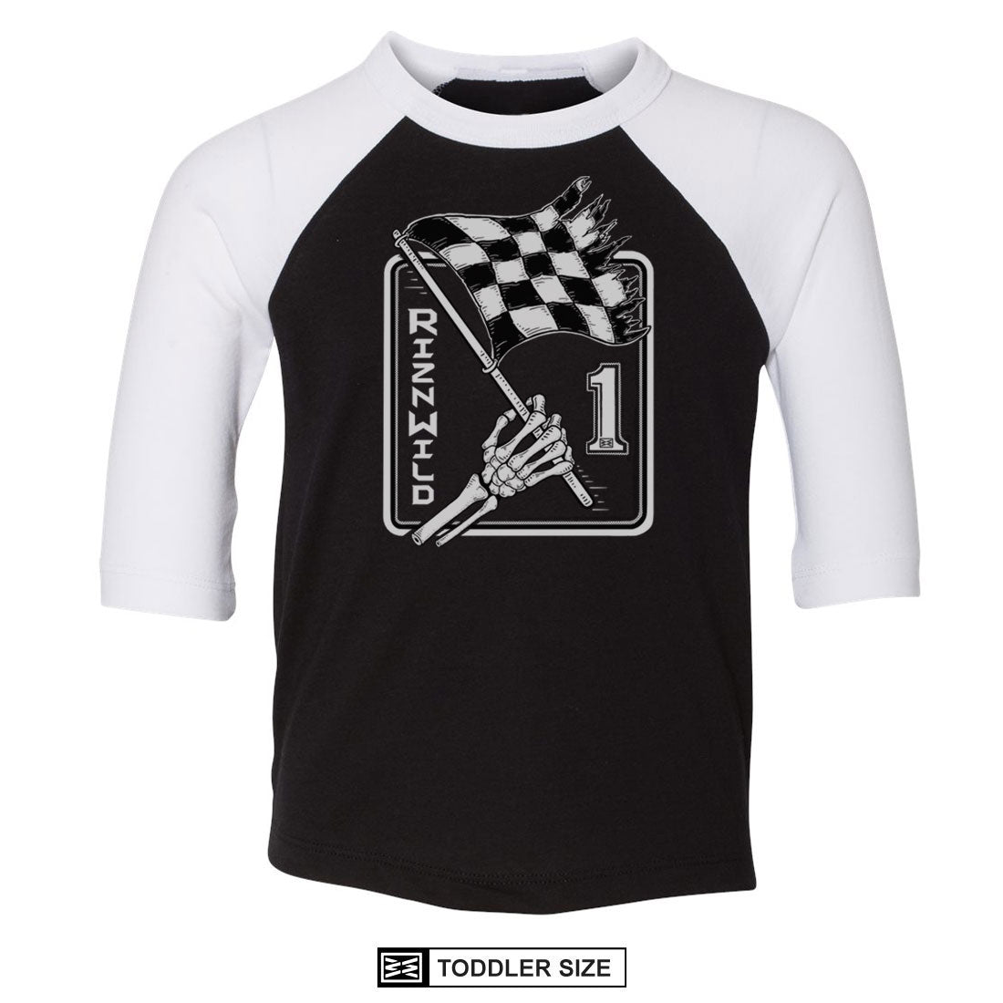 DEATH RACE TODDLER 3/4 SLEEVE BASEBALL TEE IN BLACK/WHITE