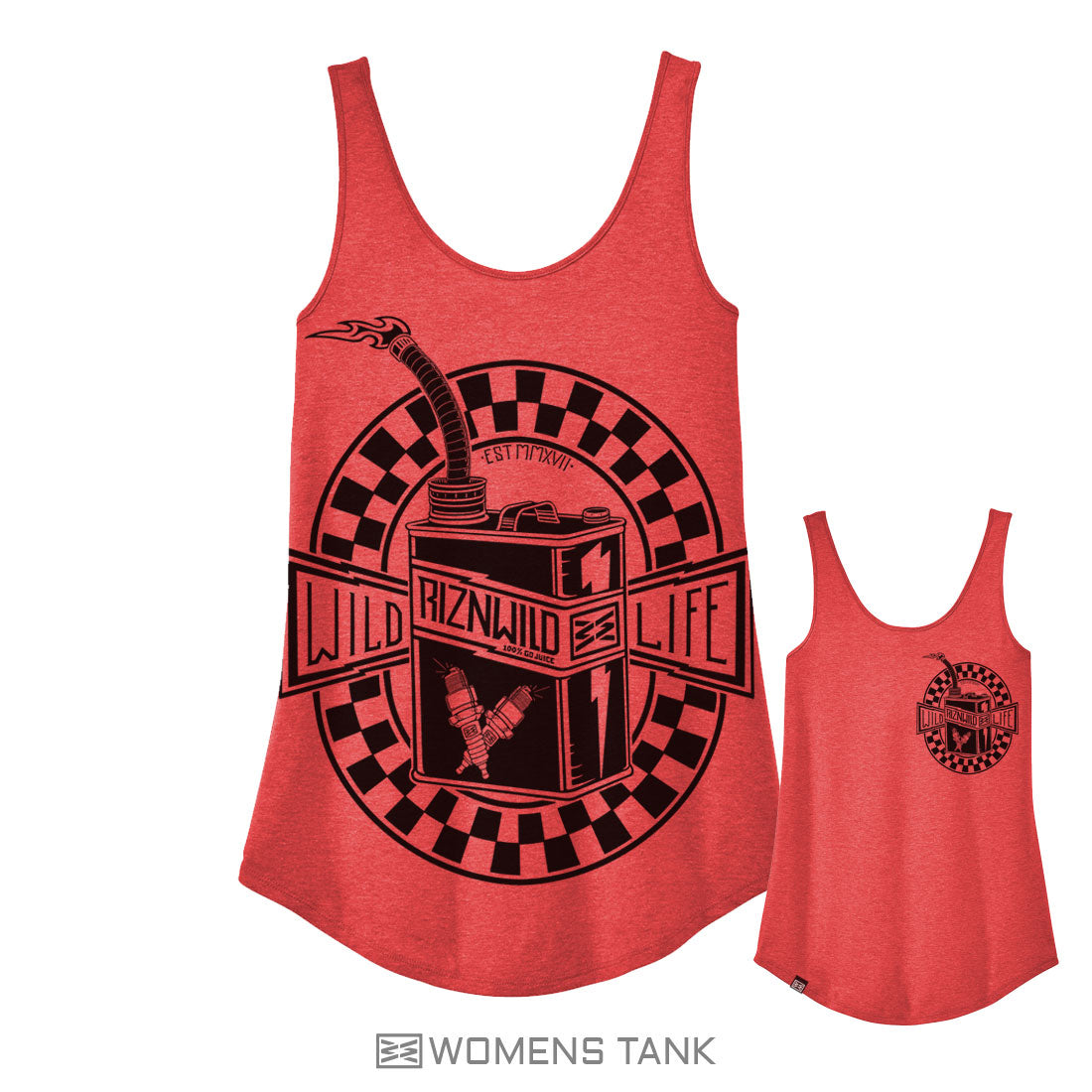 RIZNWILD Women's heathered red and black gas can graphic print tank