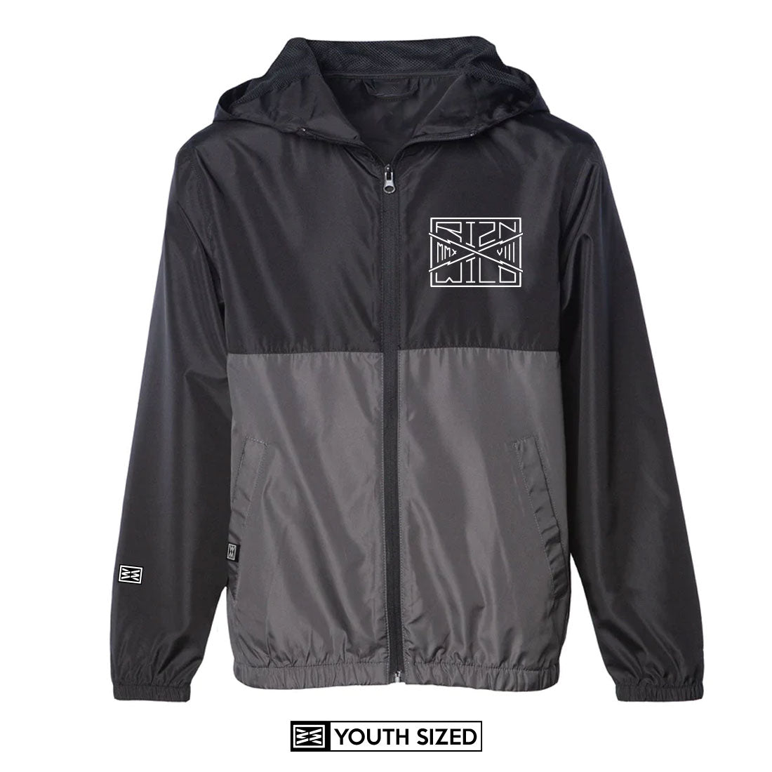 PARALLEL YOUTH LIGHTWEIGHT PACKABLE WINDBREAKER JACKET IN BLACK/GRAPHITE