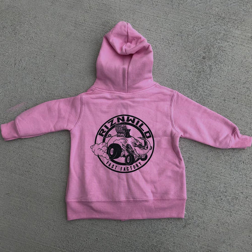 RIZNWILD | Baby girl's pink zip up sweatshirt with elephant on back