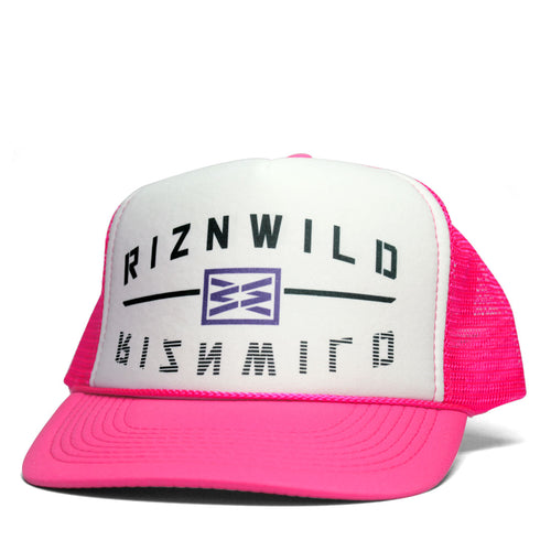 Rewind Curved Bill Trucker Hat in Hot Pink/White