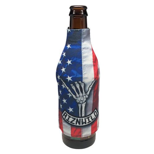 RIZNWILD | red, white, and blue stars and stripes Shaka design sublimated beer bottle koozie