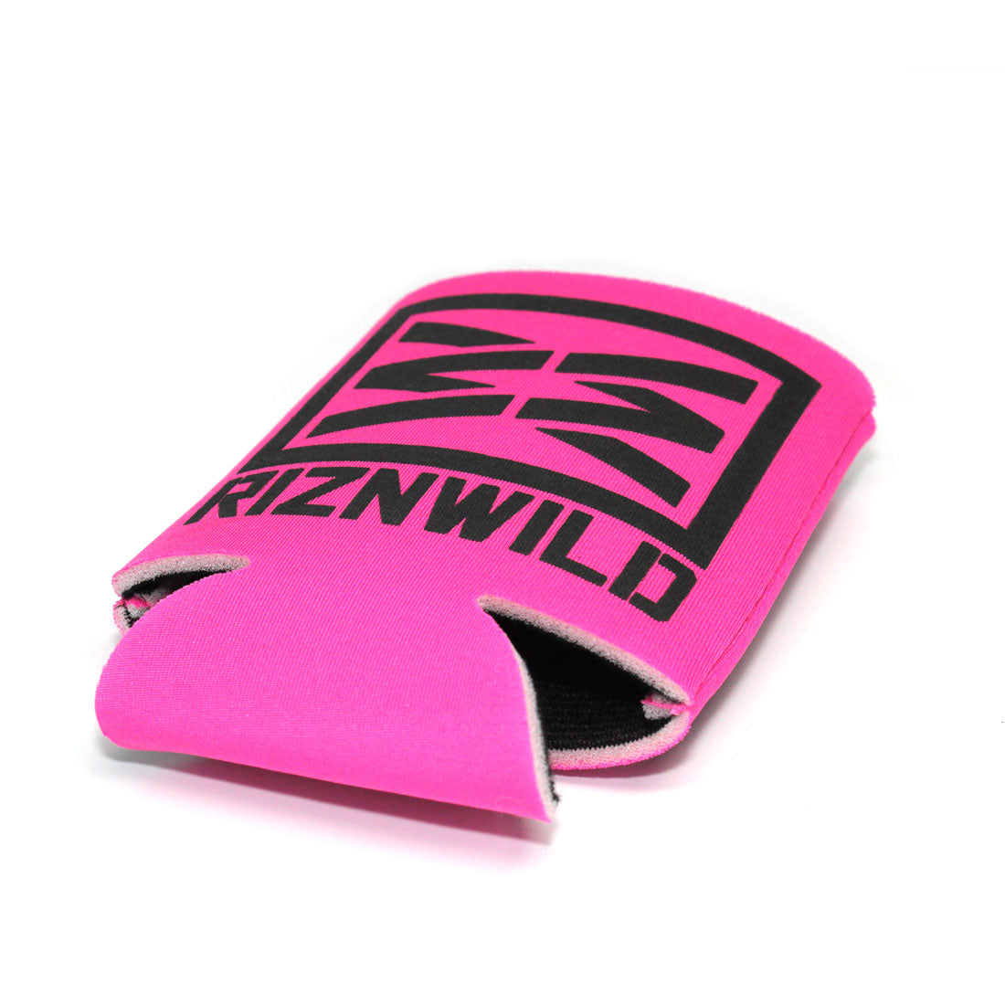 RIZNWILD | Hot Pink and Black beer koozie flat view