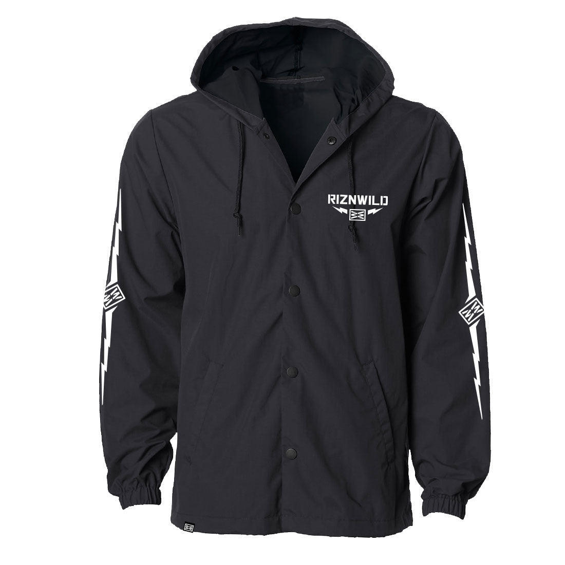 Thunder Water Resistant Hooded Windbreaker Jacket in Black