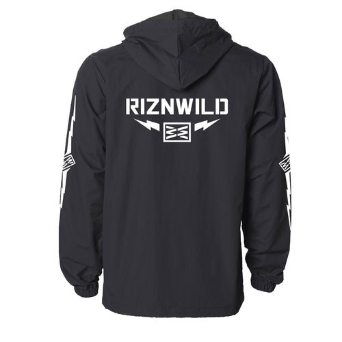 Thunder Water Resistant Hooded Windbreaker Jacket in Black