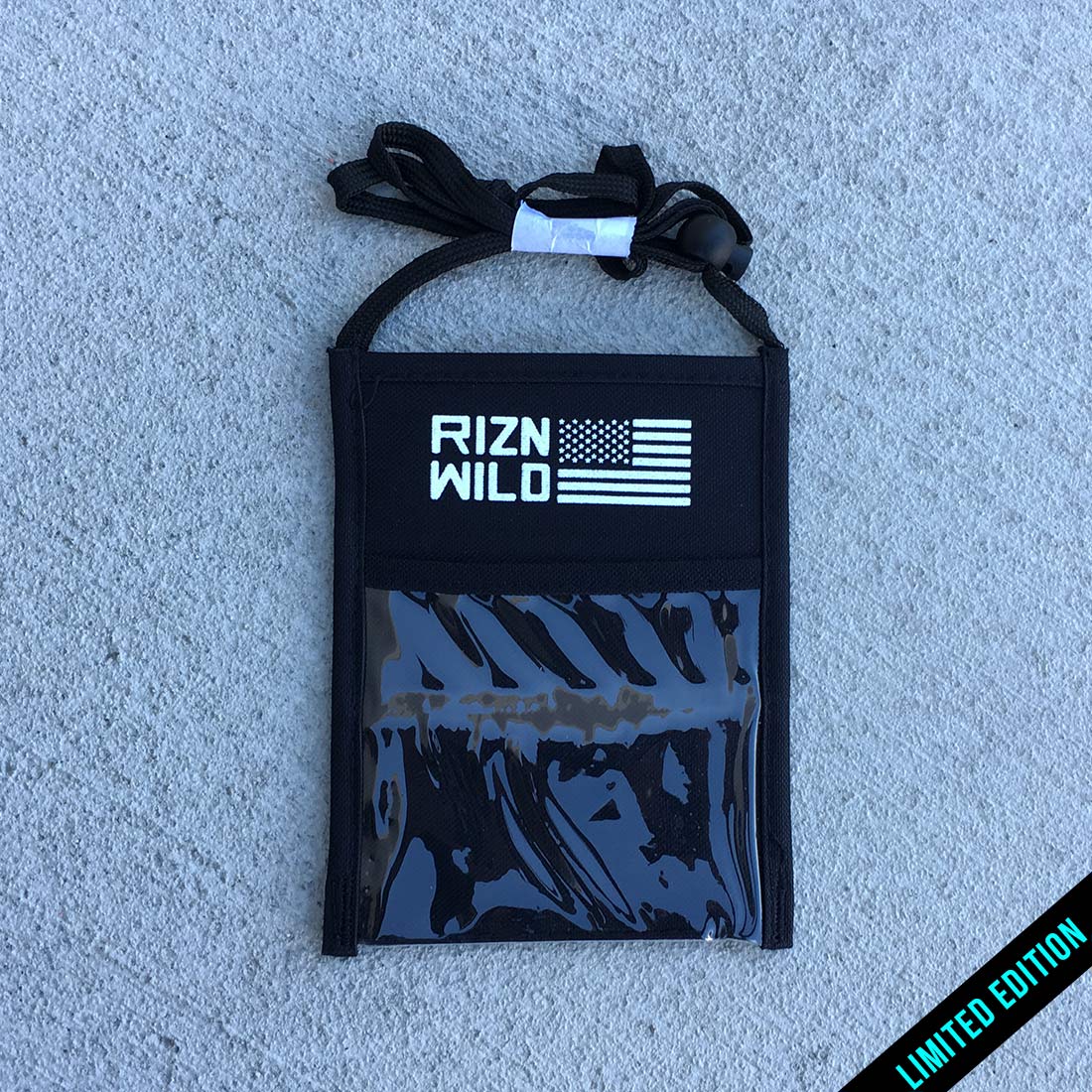 RIZNWILD | Black badge / travel id holder with American flag logo