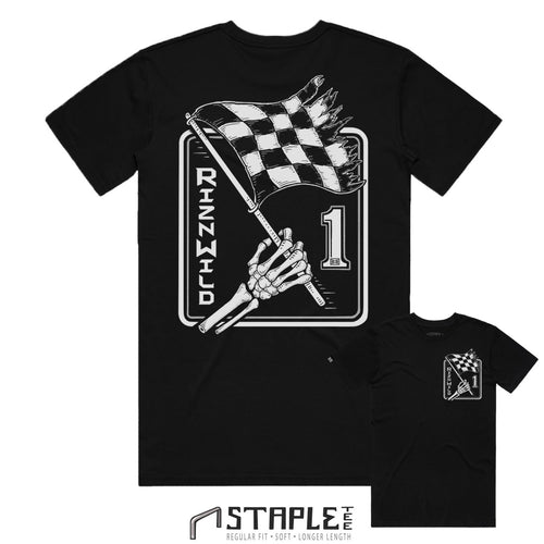 race fans check out this RIZNWILD skeleton hand holding the checkered flag