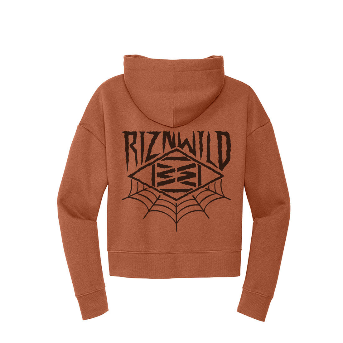 Stay cozy with our Women's Crop Hoodie Large Spider Web Design printed on back | RIZNWILD