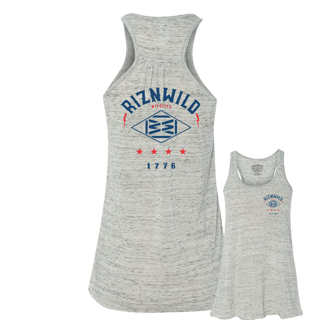 1776 WOMENS FLOWY RACERBACK TANK IN WHITE MARBLE