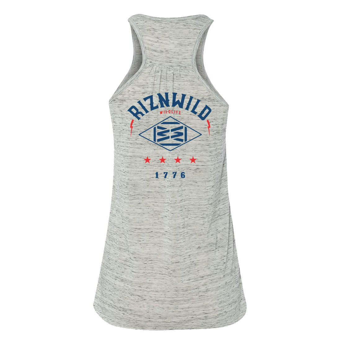 1776 WOMENS FLOWY RACERBACK TANK IN WHITE MARBLE