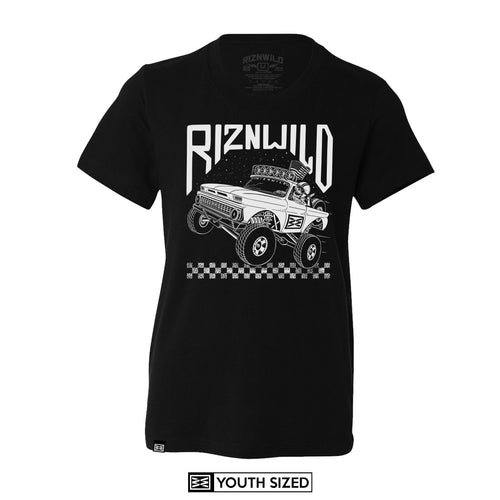 RIZNWILD youth tee featuring a trophy truck off roading 