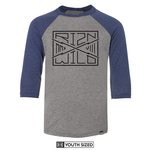 PARALLEL YOUTH 3/4 SLEEVE BASEBALL TEE IN GREY/NAVY TRIBLEND
